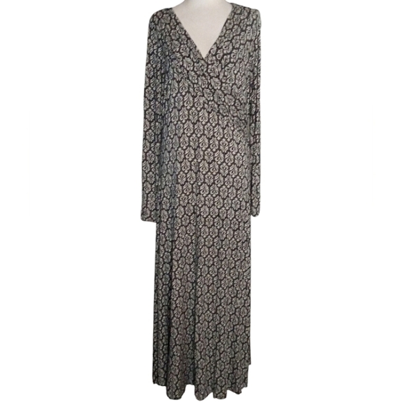 Soft Surroundings Black White Faux Wrap Front Jersey Knit Maxi Dress Size Medium - Picture 1 of 9